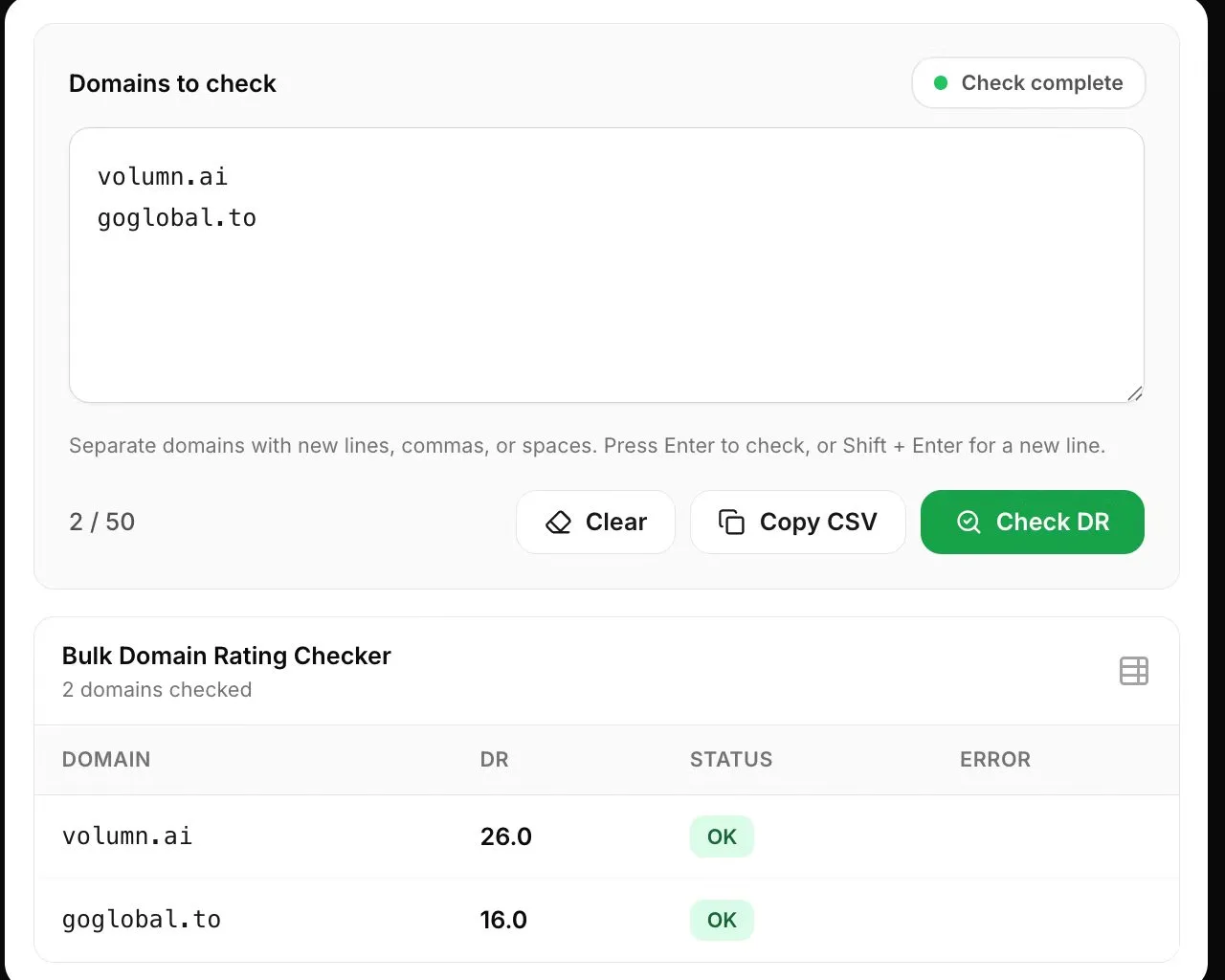 Bulk Domain Rating Checker